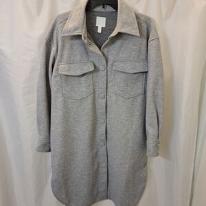 H&M Sz Medium Light Gray Snap-Front Jacket Shacket Coat Shirt EUC